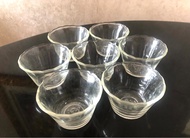 Fire King glass dessert/jelly bowl (capacity: 5oz, diameter: 8cm , height: 5cm） 玻璃布甸杯/啫喱杯/甜品杯，可以入焗爐和微波爐，冇破損，有正常使用痕跡（請看第2，3幅相） $35一隻，$210全部7隻