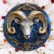 Aries Zodiac Ram Aluminum Wall Decor Round Metal Sign Waterproof and Weather-Resistant Artwork Door 
