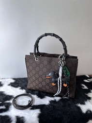 中古包 Gucci 古馳 經典深朱古力GG尼龍竹節托特包