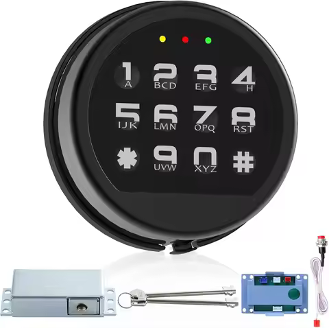 Gun Safe Lock Replacement with Solenoid, Safe Box Lock with 2 Override Keys Black Keypad Replacement