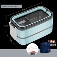 SS Bento Bekal Makanan Lunch Box Free Thermal Bag 304 Stainless Steel/plastic Double Layer Spoon Cho