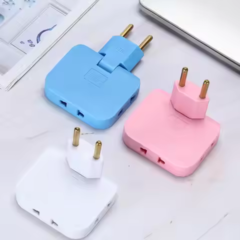 US to EU Plug Adapter 1-to-3 – Converts Single European Outlet to 3, Compact 5.2x6.1x1.8cm