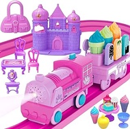 Tracks Car Toys Set for Age 2 3 4 5 6 7 Year Girls Toddler, Pink Princess Train Set Toys for Kids wi
