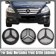 Car Front Grilled Star Emblem LED Illuminated Logo Glossy Black border and Chrome silver For Mercede