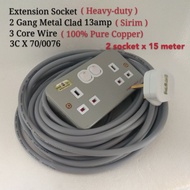 Extension Socket Heavy-Duty 13amp 2 Gang Metal Clad Switch Socket Wire 3 Core 70/076 X 15 Meter 100%
