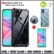 PAKET 4IN1 Case Infinix Hot 10 Soft Hard Transparnt Casing Cover