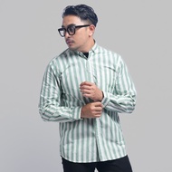 PAKAJI Kemeja Pria Salur Lengan Panjang Premium Kemeja Stripe Pria Kemeja Garis Pria Putih Garis Hij