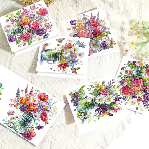6PCS Diamond Art Painting Greeting Card Kit Diamond Art Greeting Cards,Flowers Special Shaped Diamon