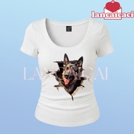 LANCAICAI Realistic Alsatian T-shirt Dog Burst Effect Form-Fitting U-Neck For Casual Outfits