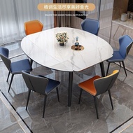 Solid Wood Foldable Retractable Stone Plate Dining Tables and Chairs Set Simple Modern Household Small Apartment Square and round Dual-Use Table Free Shipping