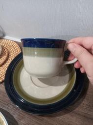 中古Yamato手繪咖啡杯Blue Almue1970年代 舊藏 回流 古玩 -5611