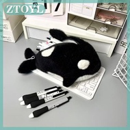 ZTOYL Cute Cartoon Plush Killer Whale Pen Bag Large Capacity Stationery Storage Bag Funny Pencil Cas