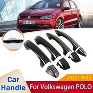 for Volkswagen VW POLO MK6 AW BZ 2017~2023 Gloss Black Door Handle Cover Stickers Trim Car Protectiv