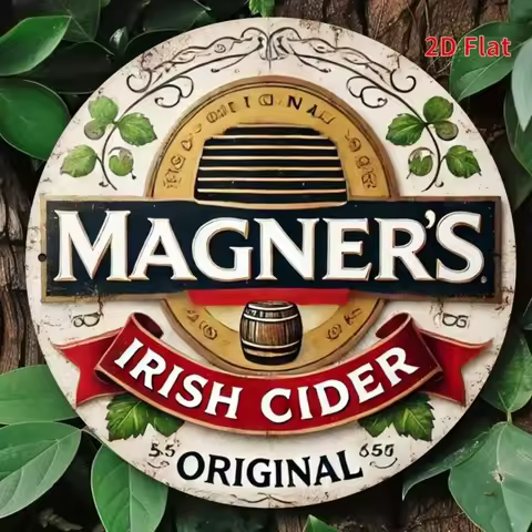 Vintage Irish Cider Metal Sign 19.81cm Round Wall Art Durable 2D Flat Design Beer Barrel Shamrock Ho