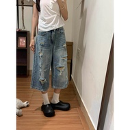 QIANCHANGNAAI | American Vintage Distressed 7-Portion Jeans