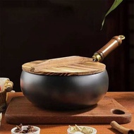 Chinese Wok Big Belly with Wooden Handle & Lid 20/24/28CM Household Non-stick Frying Pan Flat Bottom