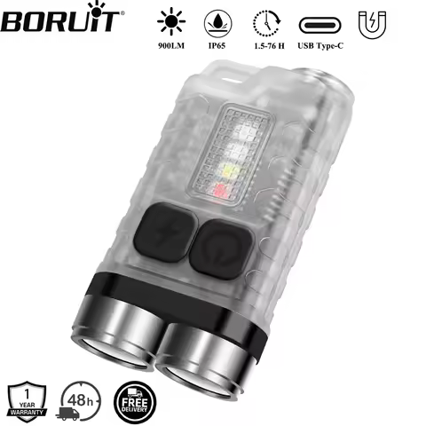 BORUiT V3 LED Keychain Portable 900LM EDC UV Flashlight Work Light Type-C Rechargeable Mini Torch wi