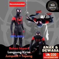 Imported Spiderman Costume Miles Morales Kids Adults Birthday Cosplay Clothes Black Spider Mask