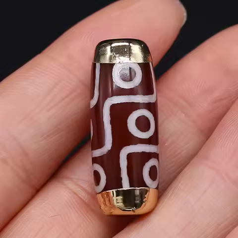 3pcs Tibet Dzi Natural Stone Beads Plating Golden Cylindrical Divination Pattern Agates Loose Beaded