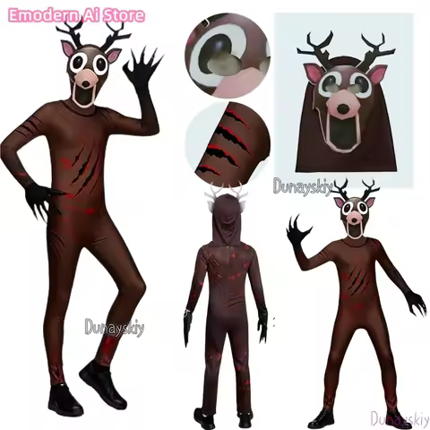 Adult Kids 99-Nights in The Forest Deer Costume Boys 99Nights Deer Monster Horror Game Outfit for Ha