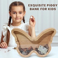 Transparent Transparent Solid Wood Butterfly-Shaped Coin Children's Piggy Bank Piggy Bank Piggy Bank