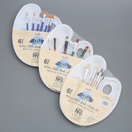 [Ship in 24h] 6pcs Paint Brushes and 1pc Palette Tray Set for Children Adults Watercolor Oil Acrylic