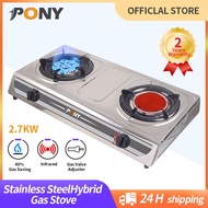 2.7KW Double Burner Gas Stove Steel Glass Cooker Flame Table Top Gas Stove Desktop stove Dapur Gas Infrared gas furnace 红外线燃气炉-PONY HOME