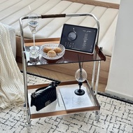 Mobile Coffee Table Shelf Middle-aged Cart Table Stainless Steel Acrylic Side Sofa Small Cart Living