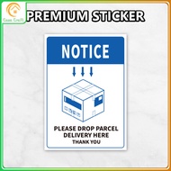 Package delivery stickers. Please drop parcel delivery.Sticker Sign Signage Drop Parcel