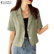 ZANZEA Women Korean Casual Short Sleeve  Street Fashion Lapel Collar Blazer