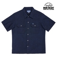IRON HEART [IHSH-445] Indigo Sashiko Denim Short Sleeve Shirt / Indigo