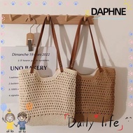DAPHNE Handmade Woven Bags, Solid Color Straw Woven Fashion Hollow Out Shoulder Bag, Shopping Bag