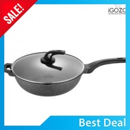 [ LOCAL READY STOCKS ] iGOZO EPSILON 32CM NON-STICK PREMIUM GRANITE STIRFRY WOK + GLASS LID KUALI GORENG REBUS MENGGORE