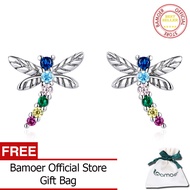 BAMOER ของแท้925เงินสเตอร์ลิงสีสันหลาย Zircons ผีเสื้อ Dragonfly ต่างหูตุ้มหูผู้หญิงสร้อยคอประดับ BS