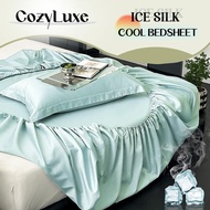 CozyLuxe ICE Silk Bedsheet Smooth Cooling Solid Color Fitted Bed Sheet Single & Queen & King Bedshee