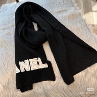 CHANEL 香奈兒 海洋系列 羊絨 黑白 LOGO 圍巾 披肩 披巾