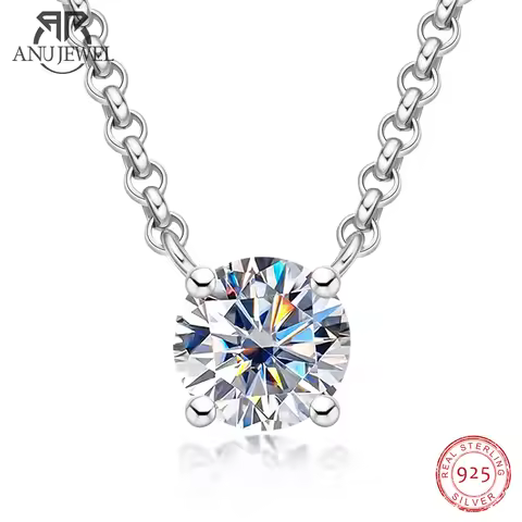 AnuJewel D Color 1ct 2ct 3ct Moissanite Diamond 18K Gold Plated Pendant Necklace For Women Anniversa