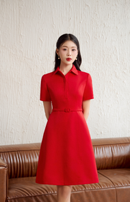 (Winter - Tet 2024) Váy Nolan thiết kế dáng ôm A kèm đai cổ đức