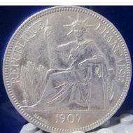 法国印度支那  銀幣 （.900）1907年 1 Piastre