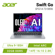 acer Swift Go SFG14-73-9896 星空銀 宏碁全新Core Ultra 時尚輕纖筆電/Ultra 9-185H/Intel ARC/32GB DDR5/1TB PCIe/14吋 16:10 2.8K/OLED/W11/含原廠包包及滑鼠
