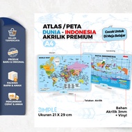 RD Atlas/ World - Indonesia Map/ Premium Acrylic Material 3mm + VINLY (21 x 29 cm A4) & Premium Acry