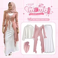 One Set of 4-in-1 Korean Style Skirt and Top Ballerine Pink Rib Tunic + Scuba Mermaid Skirt + White 