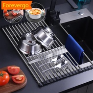 Foldable Stainless Steel Dish Drainer Roll Up Dish Drying Rack Kitchen Sink Holder Bowl Tableware Storage Shelf N5S7