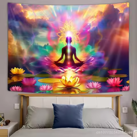 Lotus Seven Chakra Tapestry Wall Hanging Yoga Meditation Home Decoration Bedroom Dorm Background Clo