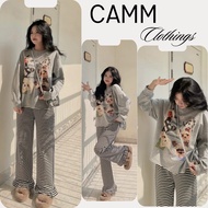 Women's Clothing Set HCOM3623 - Dog Print Shirt, Plaid Pants, Ruffles, Home Wear, Elastic Fleece - C