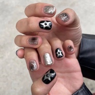 Nailbox short nail design for men and women painted y2k Korean style black and silver tone A121 pres