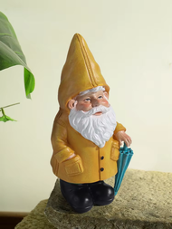 Garden Gnome Statue Yellow Gnome with Umbrella Outdoor Landscape Decoration Garden Courtyard and Law