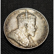 Malaya British Borneo Straits Settlements King Edward VII Old Silver Coin 1 Dollar Year 1908 ( Origi