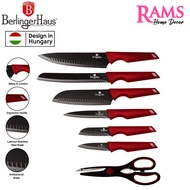 Berlingerhaus 7 Pcs High Quality Knife Set / Chef's Knife / Santoku Knife / Bread Knife / Utility Knife / Paring Knife / Scissor / Kitchen Utensils / Cooking Knife Set / Cooking Knives / Kitchen Tools / Set Pisau Dapur - Metallic Line Burgundy