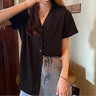 Áo sơ mi kiểu công sở tay ngắn cổ vest nữ form rộng đẹp 6 màu vintage Hàn Quốc